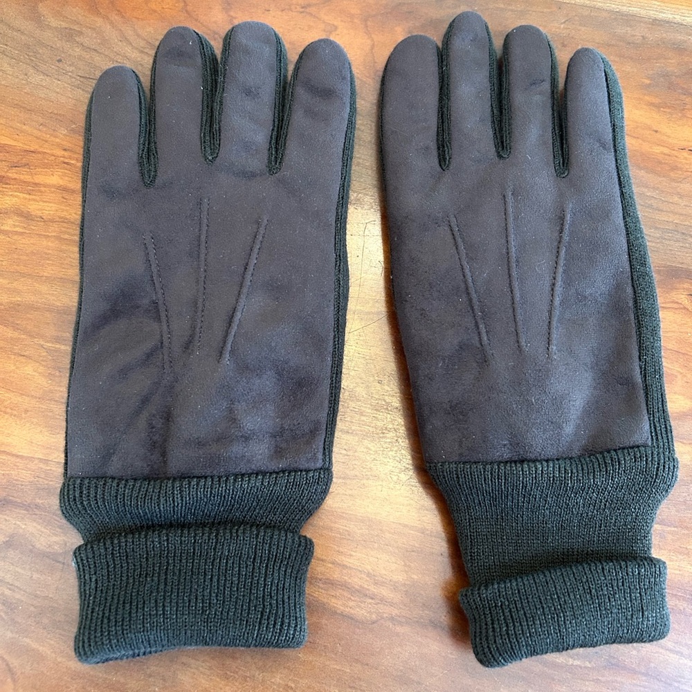 Vintage Aris Isotoner Men's Brown Suede Gloves RN 22605 Warm Lining ribbed cuffs